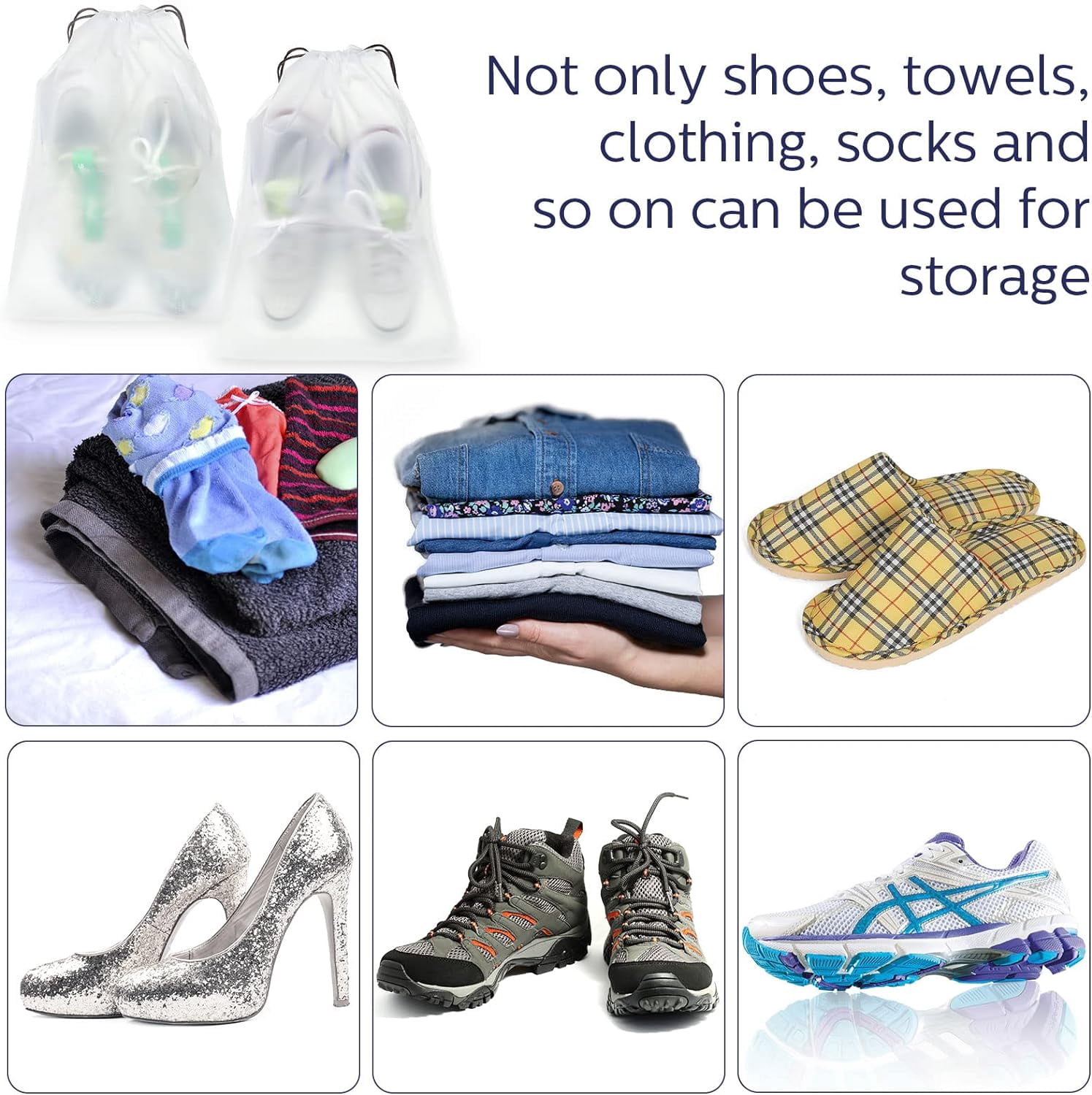 50 Pcs Translucent Shoes Bags for Travel Storage Large Clear Drawstring Bags Plastic Portable Shoe Organizer Pouch (Classic,11.8 x 15.7 Inches)
