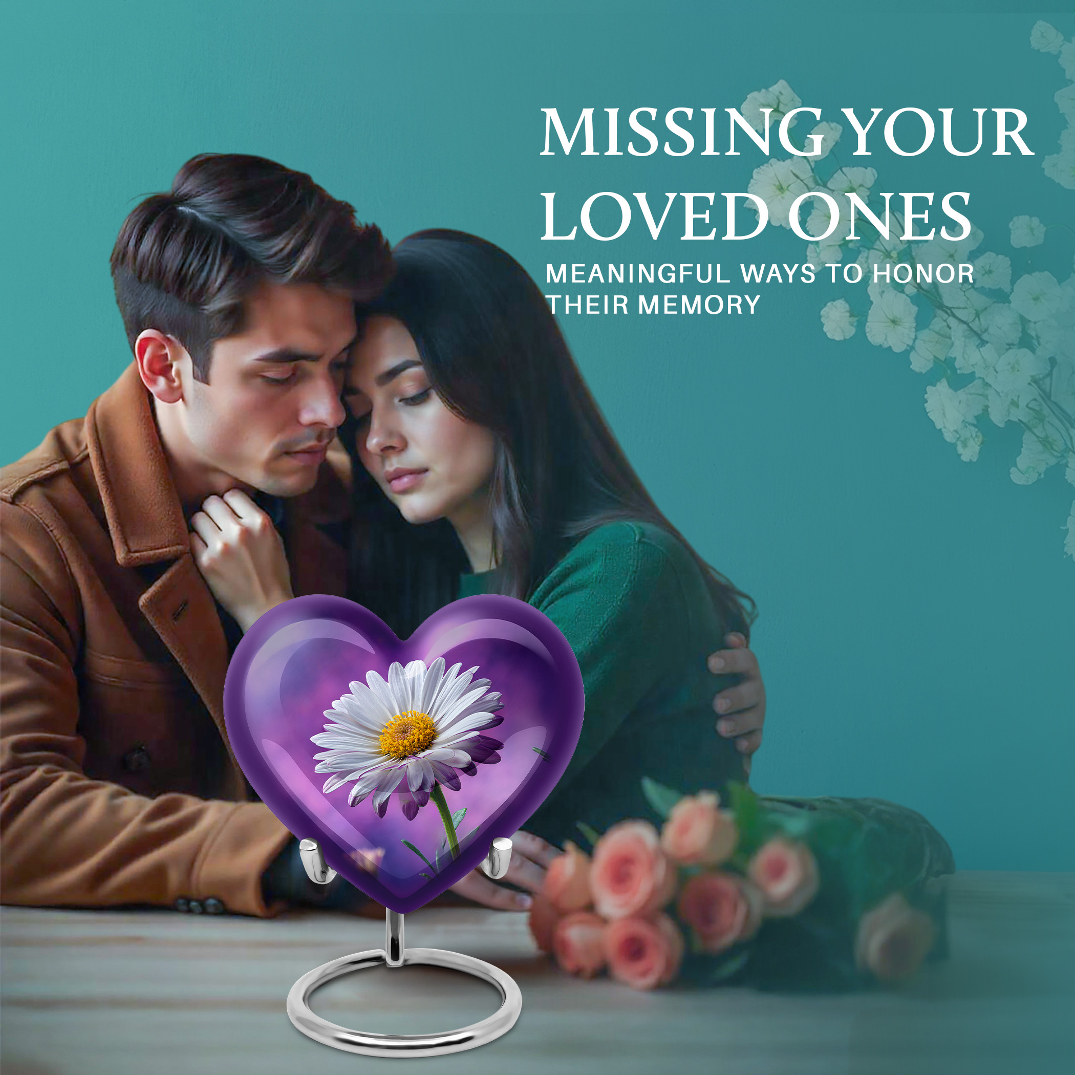 SABURIAL Daisy Urn - Memorial Urn For Male - Keep Sake For Ashes - Combo - 8 Inch Large With 3 Inch - Tiny Urns