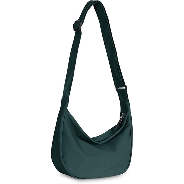 (Verde) 1pc Pequeño bolso de bola de masa de moda Bolso de hombro de viajero Bolso cruzado Mujeres Hombres Moda Mini bolso de media luna con correa de hombro ajustable, 2 cremalleras Bolso de nailon