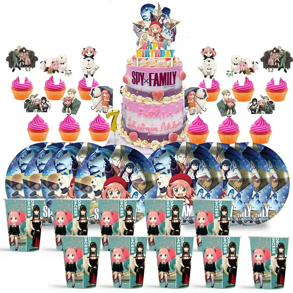 Spy family Birthday Cups Party Supplies Plates Decorations Cake Topper Decor