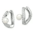 thumbnail image 2 of Primal Silver Sterling Silver Rhodium-plated 5-6mm White Button Freshwater Cultured Pearl Cubic Zirconia Hoop Earrings, 2 of 5