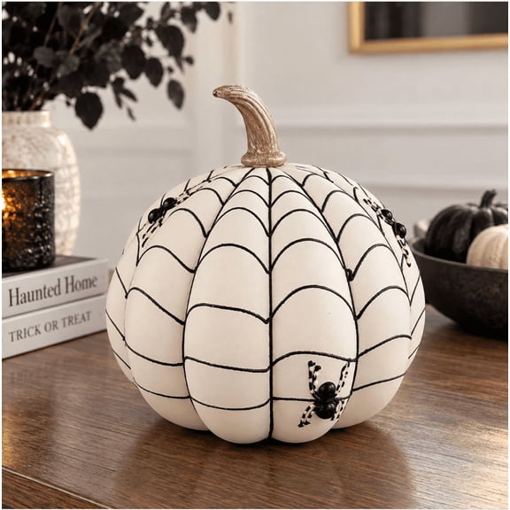 Halloween Decor Light Up White Halloween Pumpkin Spider Web Indoor Decor