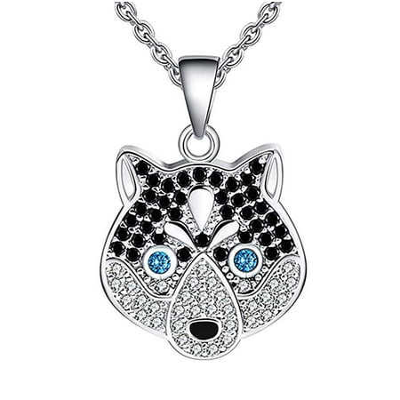 Sterling Silver Dog Pendant - Ginger Lyne Collection Koko The Siberian Husky Dog Sterling Silver CZ Pendant Chain Necklace