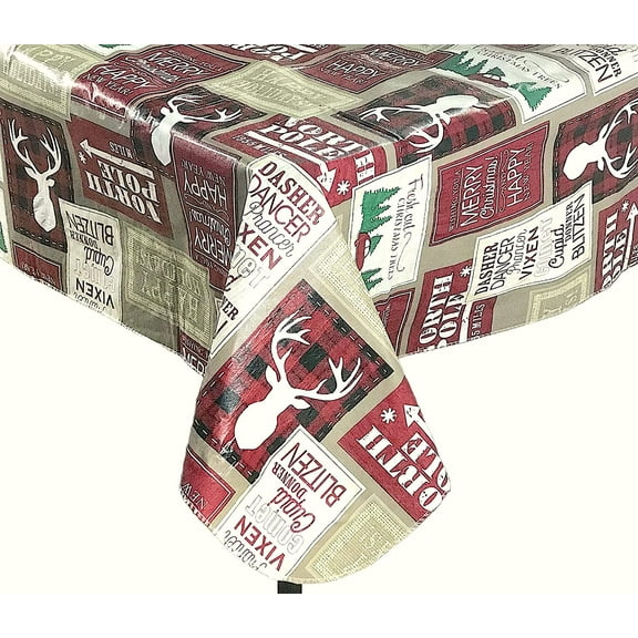 Serafina Home Holiday Christmas Vinyl Flannel Backed Tablecloth: Lodge Cabin 2021 (52" x 90" Inch, Multi)