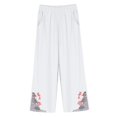 thumbnail image 4 of Endives Womens Wide Leg Pant Casual Daily Embroidery Flower Ptinted Cotton Linen Pant Retro Plus Size Pants White, 4 of 7