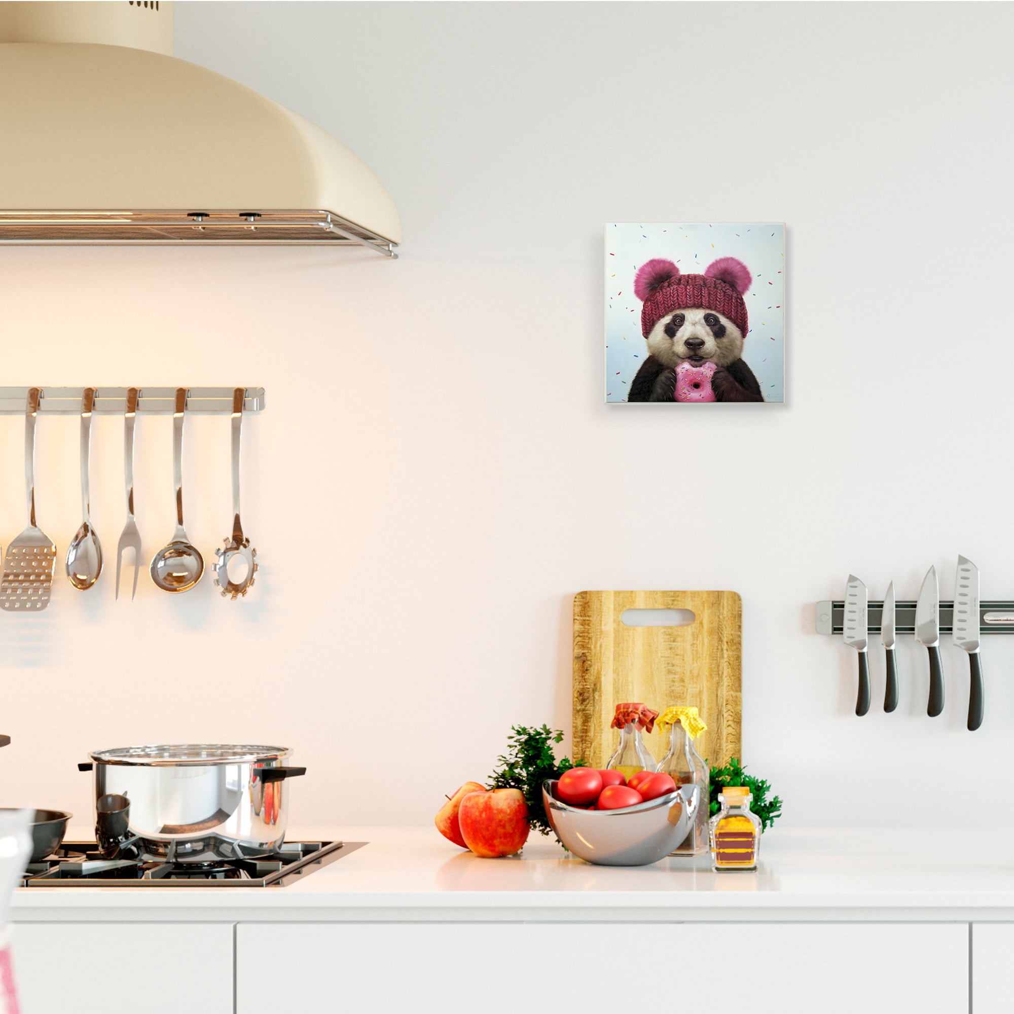 Stupell Industries Happy Panda Bear with Pink Sprinkle Donut,12 x 12,Designed by Lucia Heffernan