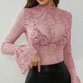 thumbnail image 4 of bnaln Womens Mesh Tops Lace Long Sleeve Shirts Crewneck Slim Fitted T-Shirts Teen Girls Y2K Tunic Tops See Through Blouses Undershirt Going Out Tees Streetwear Fashion Outfits, 4 of 8