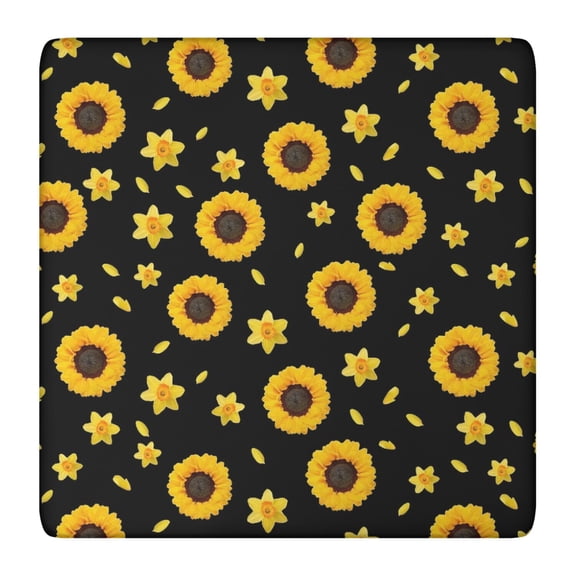 Golden Sunflower Pattern Fitted Table Cover - Soft Scratch-Resistant Square Cloth (36x36 Inches)
