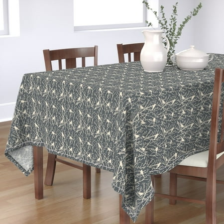 

Cotton Sateen Tablecloth 70 x 144 - Bird Gray Sand Birds Branches Garden Monochrome Chinoiserie Botanical Print Custom Table Linens by Spoonflower