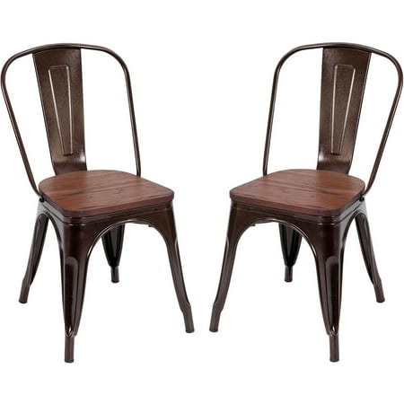 Twin Chair Metal Wood - Costway Set of 2 Style Dining Side Chair Stackable Bistro Metal Wood Stool Copper