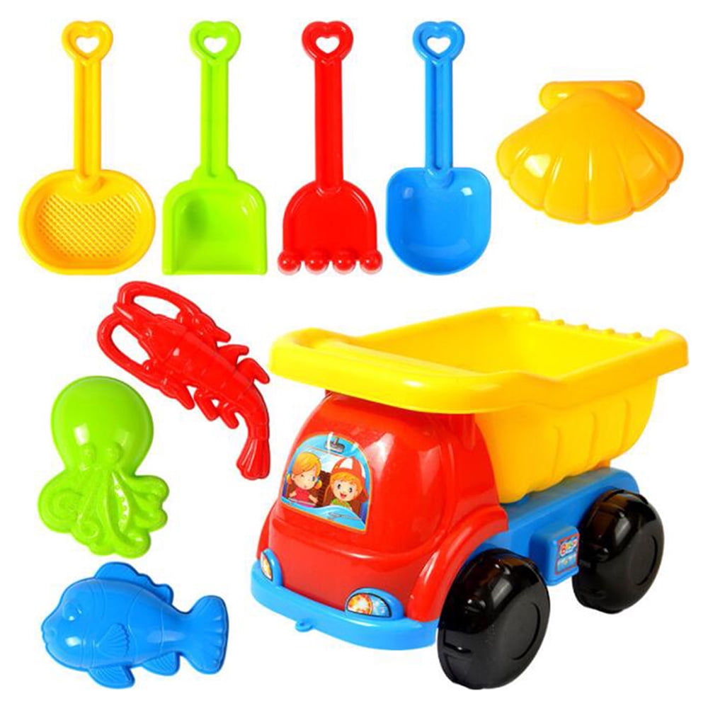 Flywake Kids Beach Sand Toys, 9 Pcs Sand Toys Set with Pail Car Animals