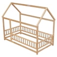 thumbnail image 6 of Twin Size House Bed with Roof and Fence Guardrails, Twin Size Floor Bed with Pine Wood Frame, Playhouse Bed for Children Girls and Boys, No Bed Slats, Natural, 6 of 9