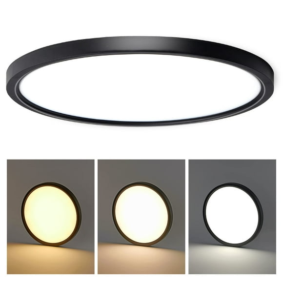 CycevSun 15.8 Inch Black Flush Mount Ceiling Light, Dimmable & 3 Color Temp Selectable, 24W, Large Low Profile, ETL