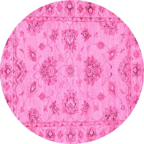 Ahgly Company Indoor Round Abstract Pink Modern Area Rugs, 3' Round