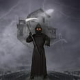 thumbnail image 5 of Adult Grim Reaper Costume with Glowing Red Eyes Halloween Scythe Set, 5 of 5