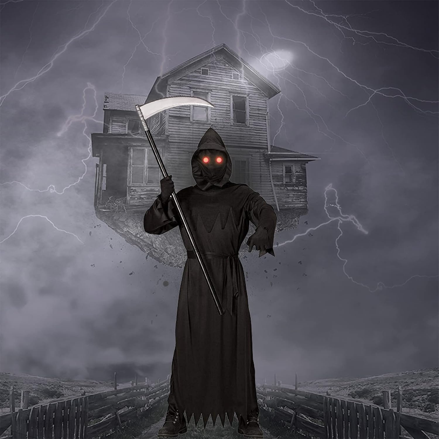 Sefiry Adult Grim Reaper Costume with Glowing Red Eyes photo 5
