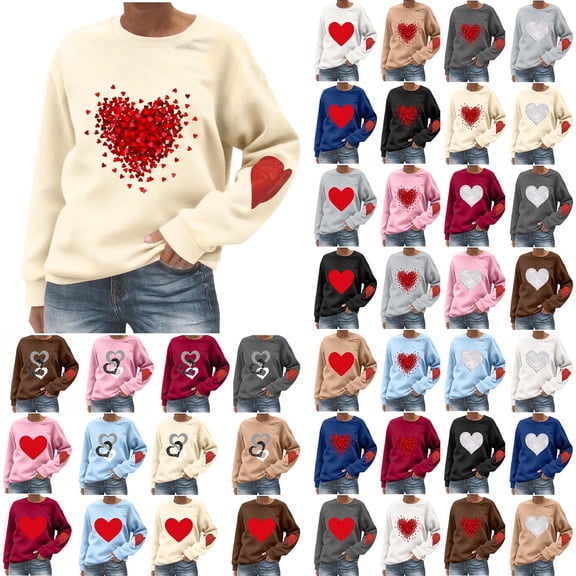 Horkkom Valentines Day Sweaters for Women Long Sleeve Heart Sweatshirts Casual Loose Crewneck Sweatshirts L, Gifts for Women