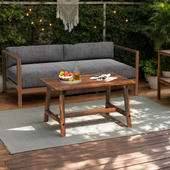 GVN Outdoor Coffee Tables,Patio Center Tables,Solid Wood Patio Table with Slatted Tabletop for Garden Lawn Porch Balcony Poolside Living Room-Brown