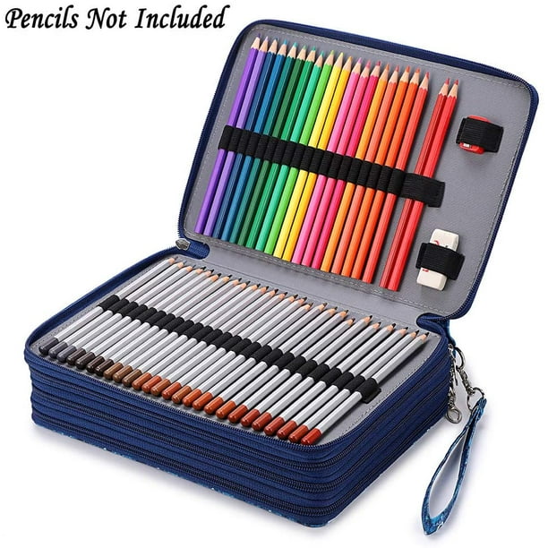 Trousse à crayons de couleur - 200 emplacements porte-crayons sac à stylo  grande capacité organiseur de crayons avec poignée sangle boîte à crayons  de couleur pratique avec motif d'impression étoile bleue 