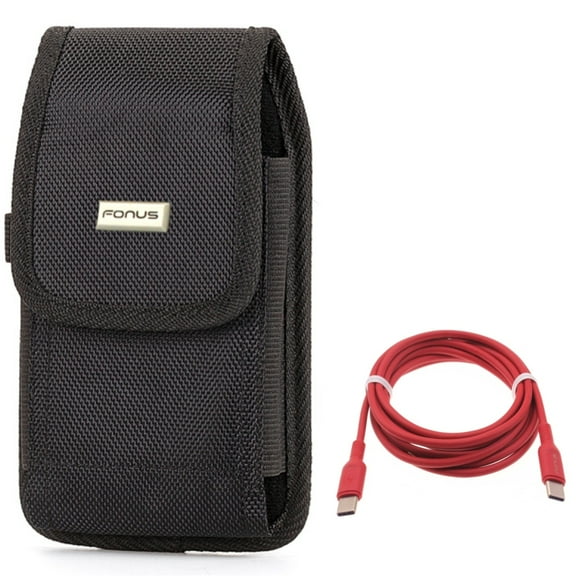 Case Belt Clip w Red 6ft Long Cable for Samsung Galaxy S22 Ultra,S21,S21 Ultra,S21 S20 Ultra,S20 Plus,Ultra Fan Edition,Fan FE 5G - Rugged Holster Canvas, USB-C to Type-C PD Fast Charger Cord