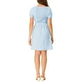 thumbnail image 3 of INSPIRE CHIC Women's Sweetheart Neck Button Decor Smocked Back Belted Dress, 3 of 6