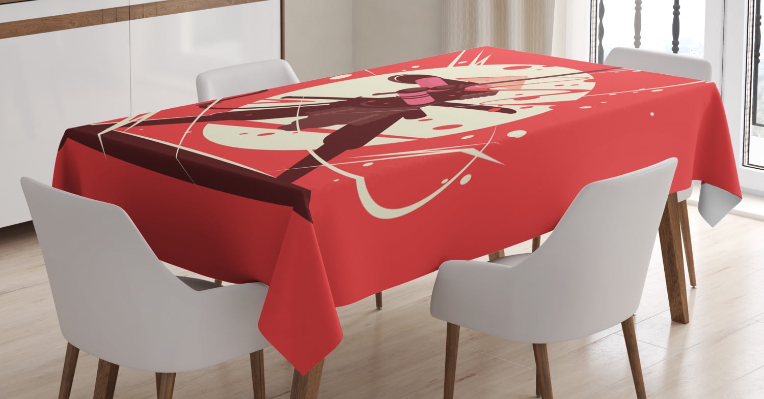 Samurai Tablecloth, Oriental Figure with Circular Motif Background