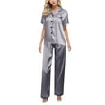 thumbnail image 1 of Gibobby Conjuntos de Lencería Ropa de dormir sexy de satén con mangas para mujer Conjunto corto y superior suelto Traje y lencería Pijamas sexy Conjuntos de pijama Conjunto de(Plateado, XXXXL), 1 of 3