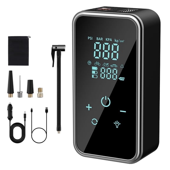 Cordless Tire Inflator Portable Air Compressor 150 PSI Air Pump for Car Tires, 6000mAh Battery Powered,Bike Pump with Digital Dual Values Display, with LED Lights&Pressure Gauge