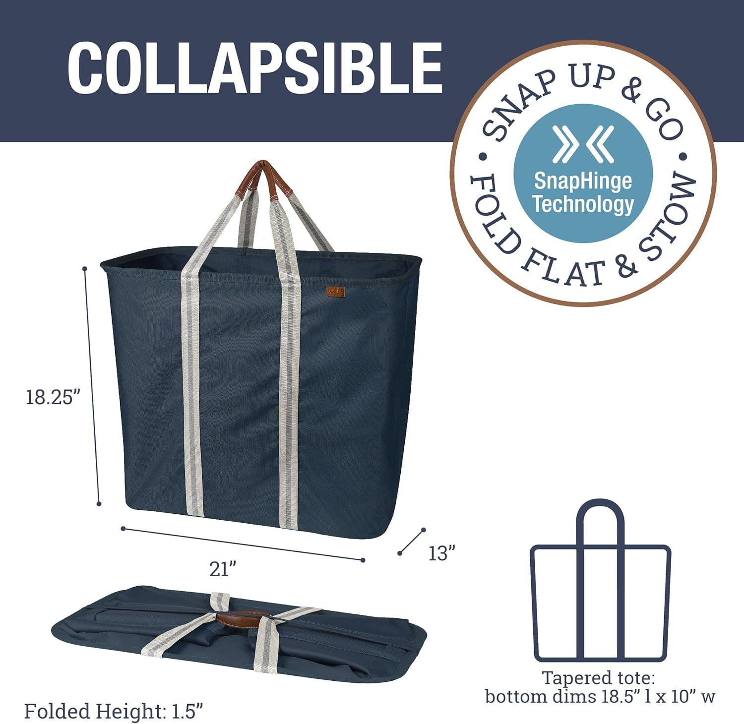 CleverMade Collapsible Laundry Caddy LUXE Tote Hamper 2 Pack 64L, Navy Noir