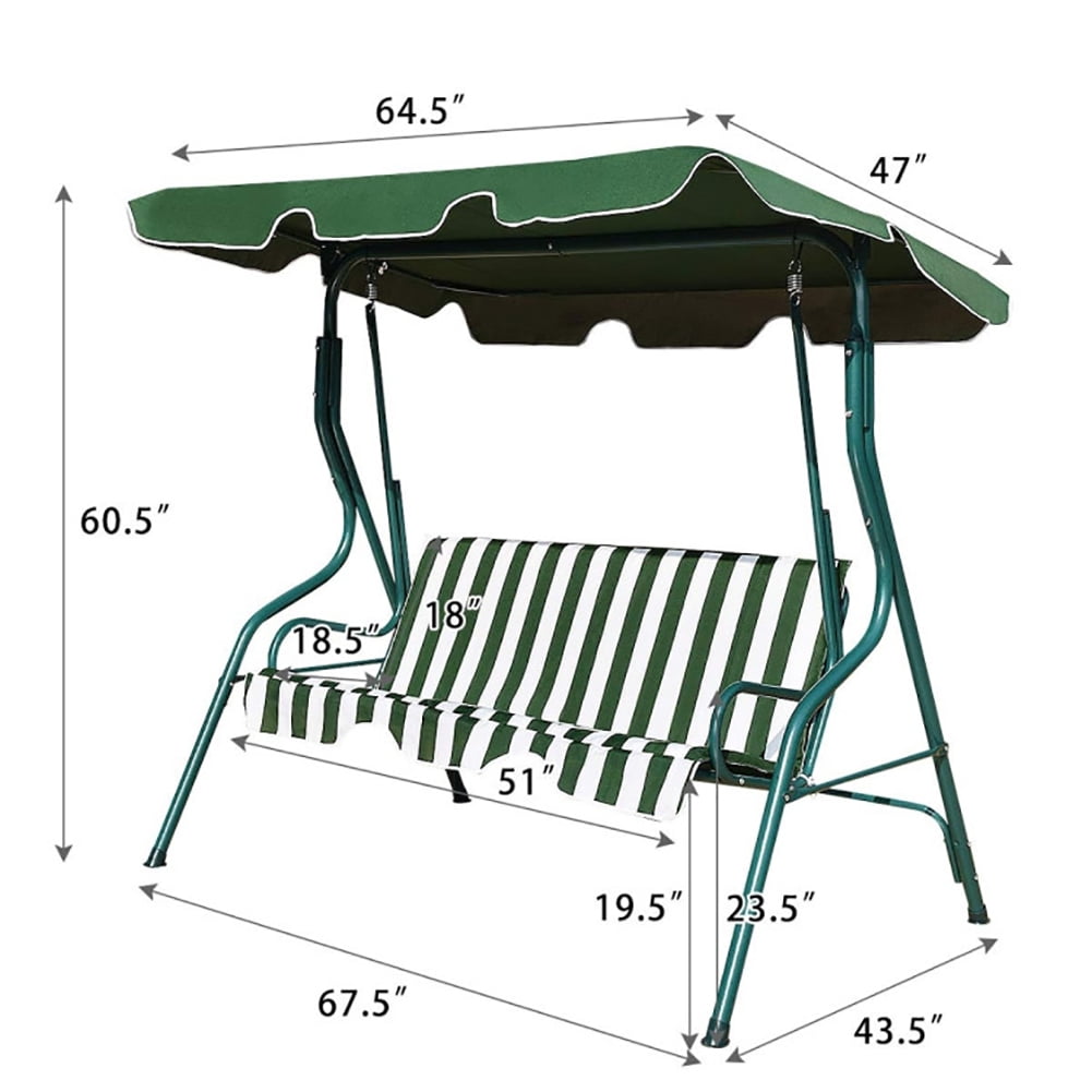 Aimee Lii 3 Seats Patio Canopy Swing, Swing Chair Outdoor, Green