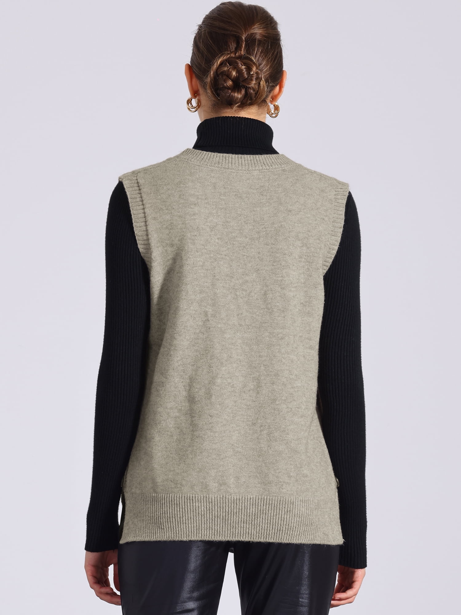 DARING DIVA Knit Sweater Vest Sleeveless V Neck Pullover Vest S Khaki