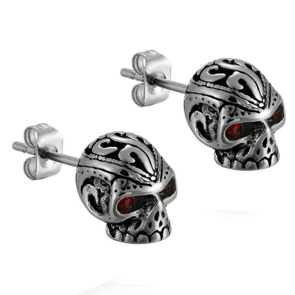 OIDEA Gothic Stainless Steel Red Eye Skull Skeleton Halloween Stud Earrings for Men Women