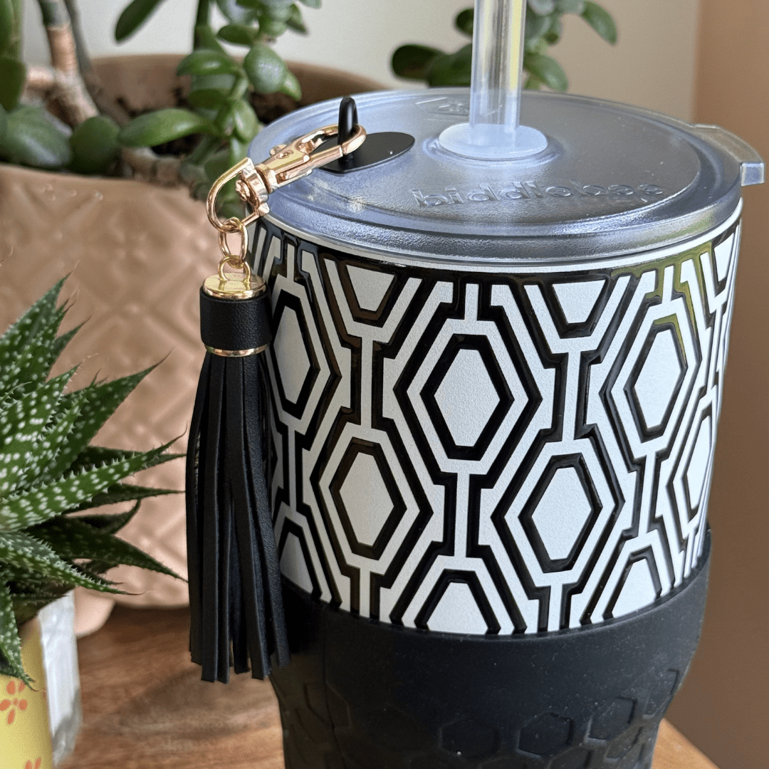 Biddlebee Tumbler & Purse Charm with Charm Hook Drinkware Accessory, Black Tassel