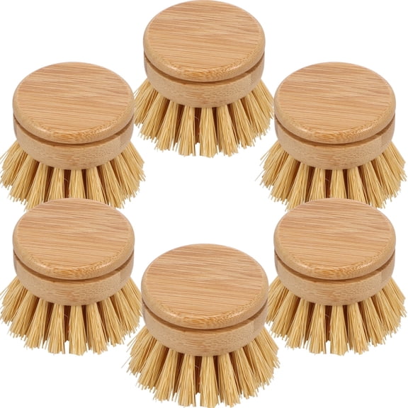 Txkrhwa 6PCS Bamboo Scrubber Brushes, Bamboo Dish Brush Head, Eco-Friendly Soft Sisal Bristle Brush, Natural Scrub Brush Set for Kitchen Room Cleaning