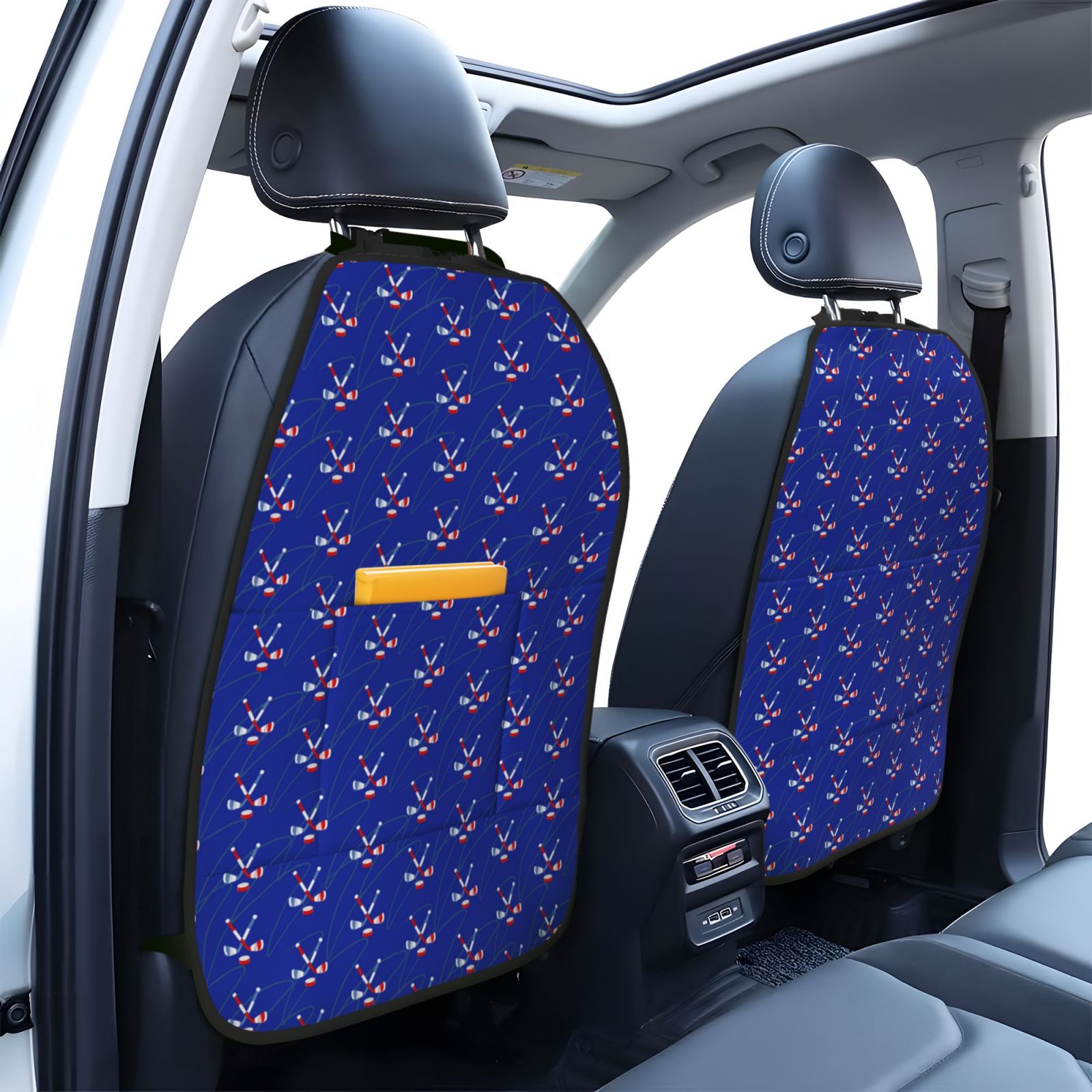 Xecao Hockey Pattern Car Seat Back Protector 2 Pack Large Capacity Pocket, Kick Mats Back Seat Protector