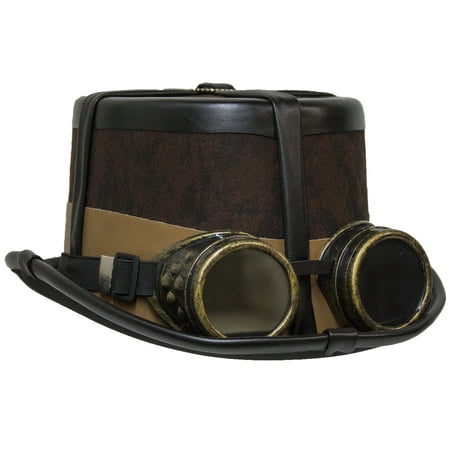 Brown Steampunk Top Hat w/ Detachable Vintage Style Goggles