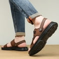 thumbnail image 3 of Dakaela Mens Sandals Summer Beach Slippers Leather Slip on Flip Flops Shoes with Back Strap Brown 8, 3 of 7