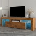 thumbnail image 2 of TV Cabinet for 55 Inch TV, SEGMART TV Stand with LED Lights, High Gloss TV Console with Drawers, Home Media Entertainment Center for Living Room, Walnut, LLL2605, 2 of 9