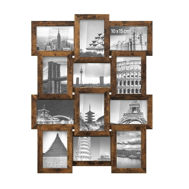 SONGMICS Collage de Marco de Fotos, 10 x 15 cm, Juego de 12, Pantalla Colgante, Requiere Montaje, Marrón Rústico
