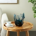 thumbnail image 2 of DecMode 10" Abstract Ombre Blue Glass Vase with Wavy Oval Cutouts, 2 of 9