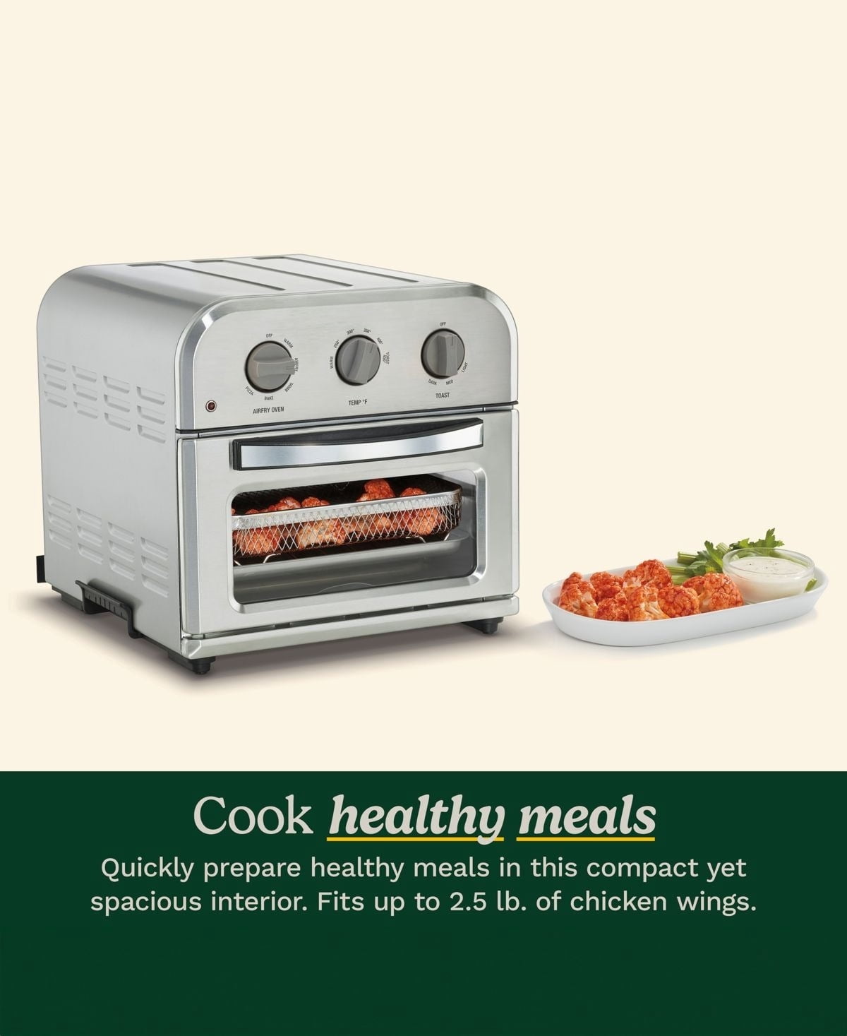 Compact Air Fryer Toaster Oven with Convection, 6 Presets, 0.6 cu ft Interior, 450 °F Max Temp, Silver & Black