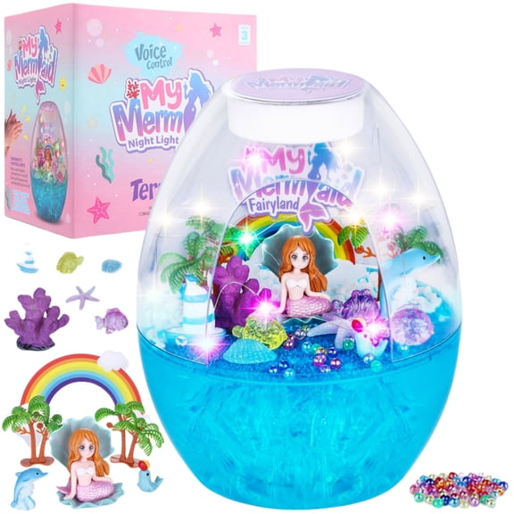 Flooyes Princess Gifts for Girls 3 4 5 6 7 Years, DIY Terrarium Kit for Toddlers Girls, Art& Crafts Kit, Voice Control LED Night Light Birthday Christmas Gift for Kids Ages 3-12.