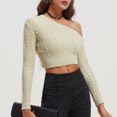 thumbnail image 5 of Lenpel Women's Sweaters Long Sleeve off Shoulder Cropped Pullover Knitted Tops 2024 Fall Trendy Sweater, 5 of 7