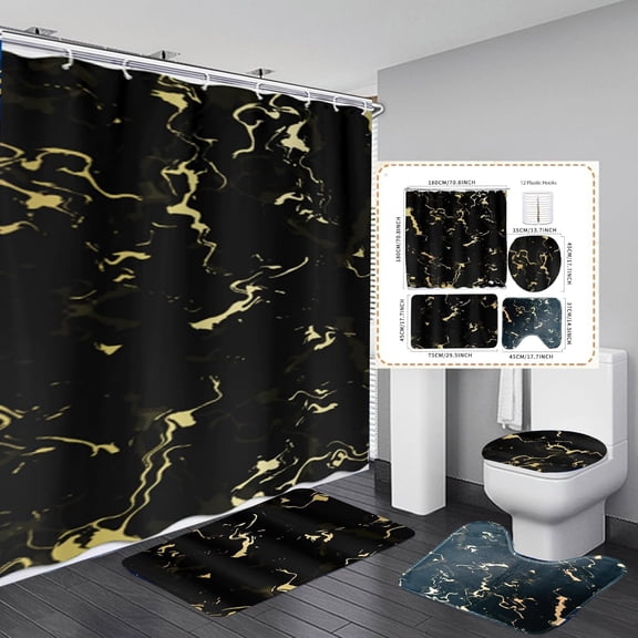 Bathroom Sets with Shower Curtain set and Rugs, Bathroom Curtains Shower  Include Waterproof Shower Curtain Non-Slip Rug Toilet Lid Cover Bath Mat and 12 Plastic Hooks, Shower Curtains for Bath