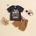 thumbnail image 2 of Kaprioy My First Easter Baby Boy Outfit Boys Eeaster Outfit Boys Short Sleeve Easter MAMA'S Little BUNNY Letter Prints T Shirt Tops Elastic Waistband with Pockets Shorts Pants Child Kids 2PC Set, 2 of 6