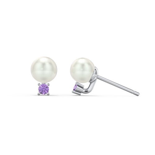 Boucles d'Oreilles Clous en Perles d'Eau Douce avec Pierre de Naissance