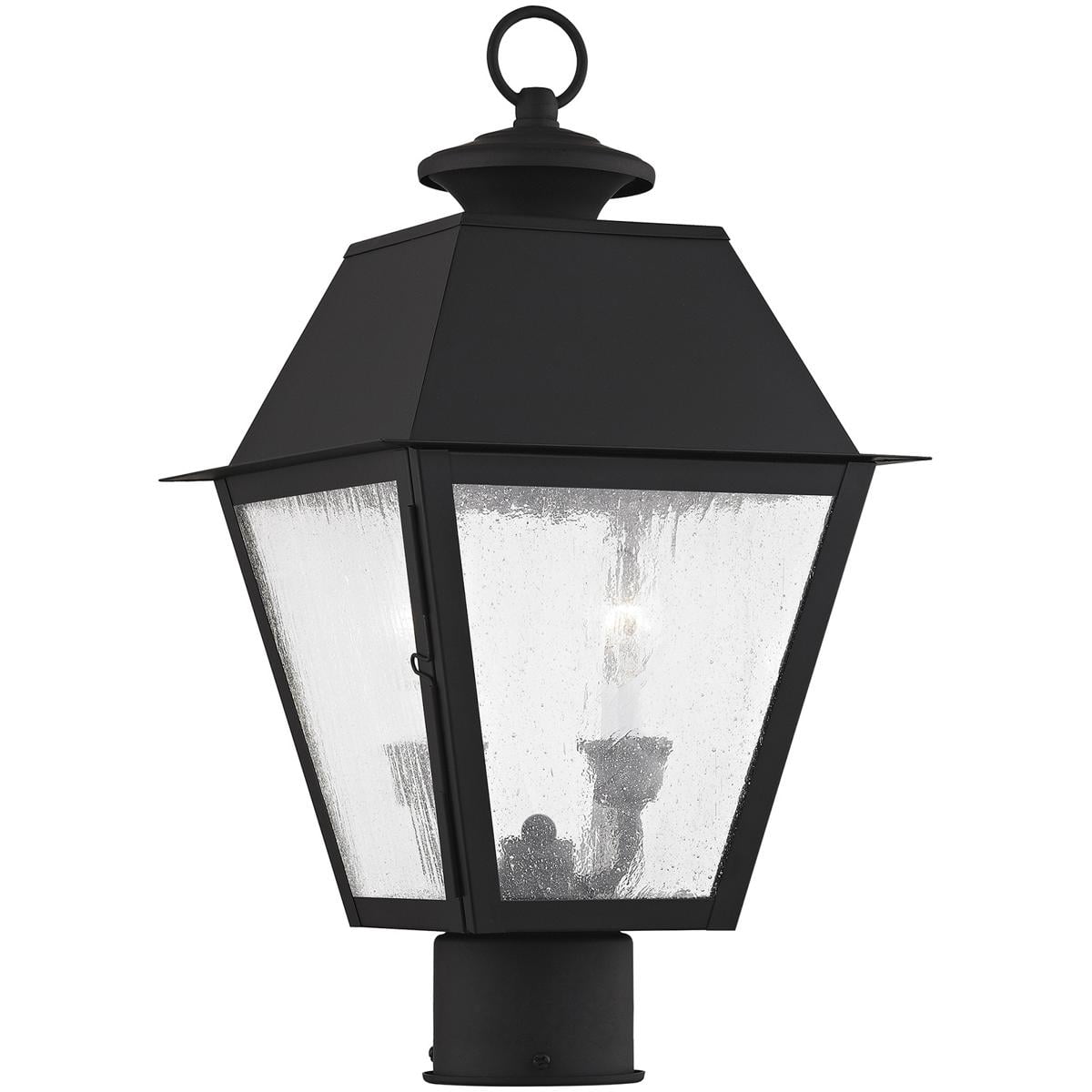9 inch 2 Light Black Outdoor Post Lantern Pendant Lighting Fixture with Seeded Glass Shade backed with Hand Crafted Solid Brass material for patio, front porch, entryway and more