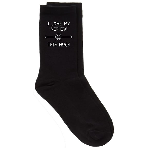 Mens I Love My Nephew This Much Black Calf Socks Fathers Day Dad Grandad Uncle Grandpa Birthday Christmas Present