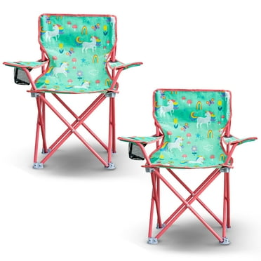 Crckt Kids Folding Camp Chair with Safety Lock (125lb Capacity) Unicorn Print (2 Pc set)
