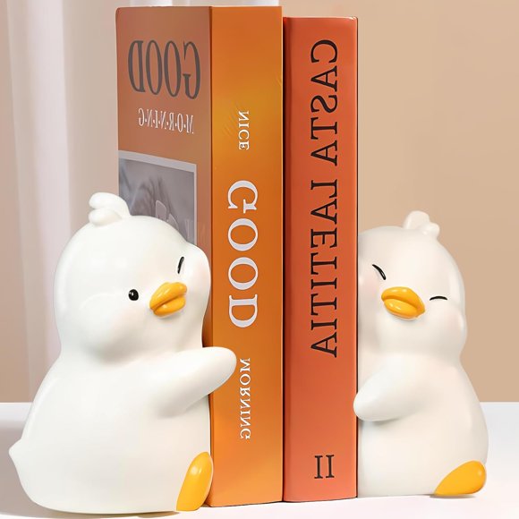DARUITE Serre-Livres Câlin Canard, Serre-Livres en Résine pour Étagères avec Fond Antidérapant, Porte-Livres Décoratif Créatif pour Cafés, Maison, Bureau